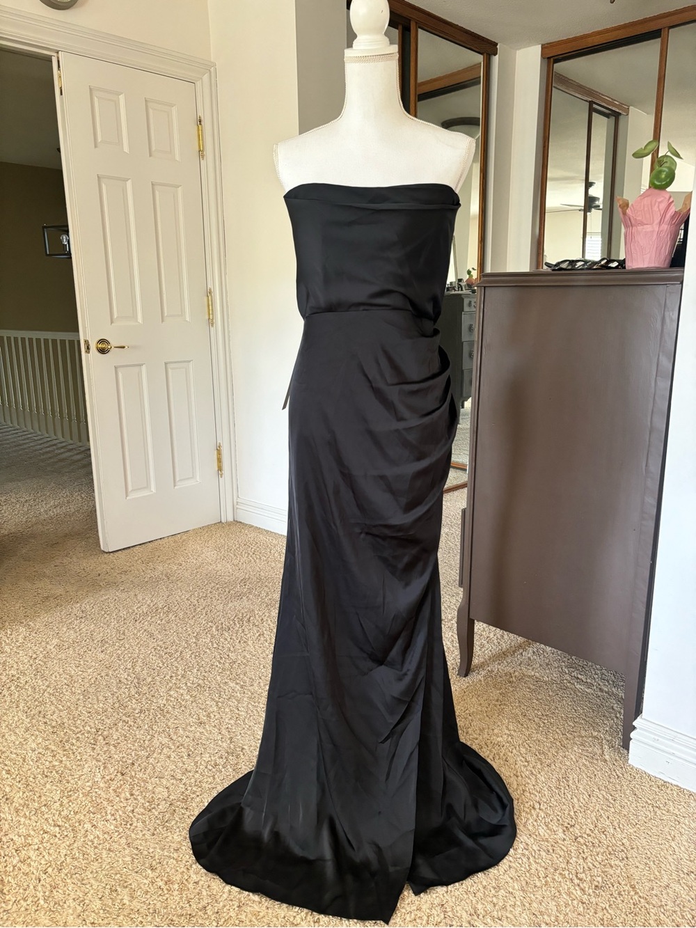 Azazie strapless satin sheath dress
